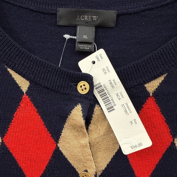 J Crew Sweater Womens XL Blue Jackie Cardigan Argyle Merino Wool Lightweight NWT - Picture 5 of 11